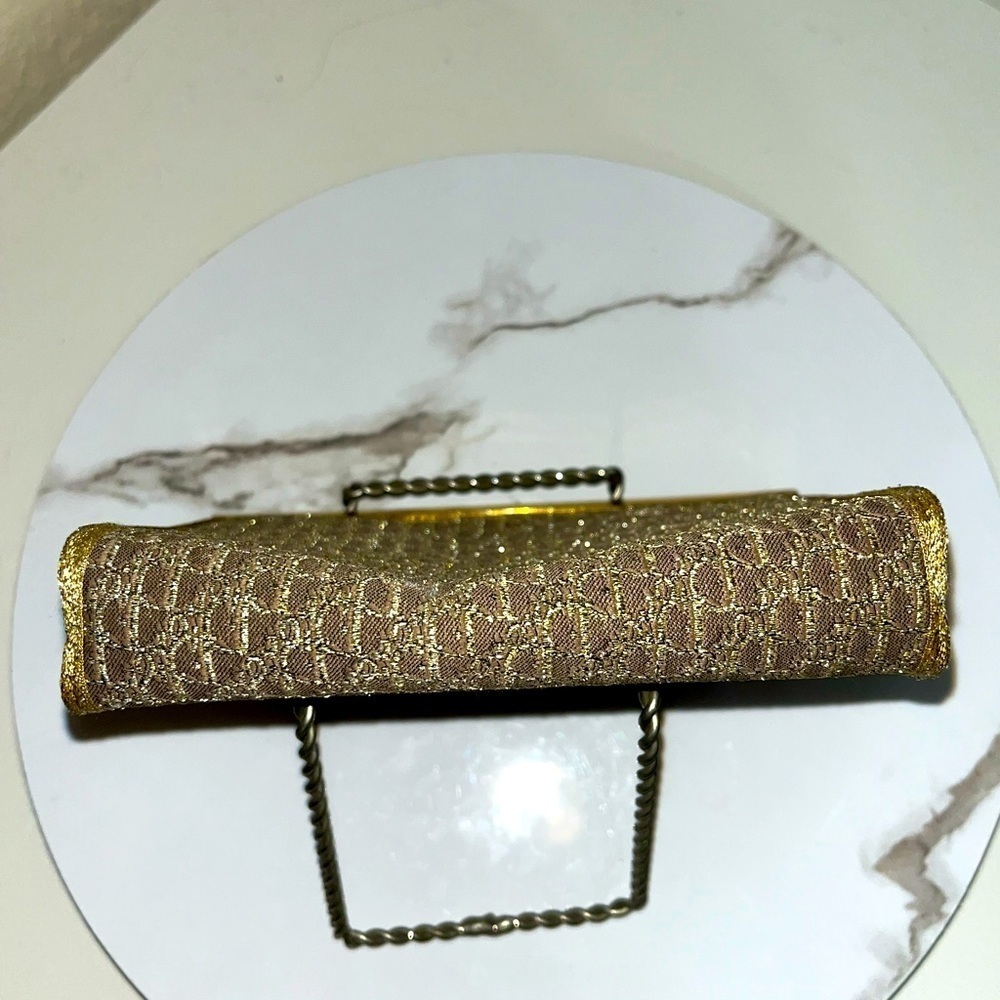 EXTREMELY RARE Vintage Christian Dior Brown & Gold Metallic Trotter Clutch - Picture 10 of 15